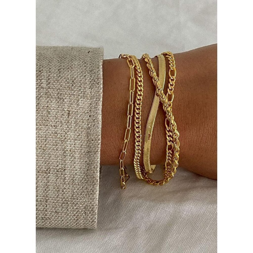 14K Gold Plated Waterproof Bracelets for Women – Dainty Stackable Jewelry Set - Picture 7 of 8